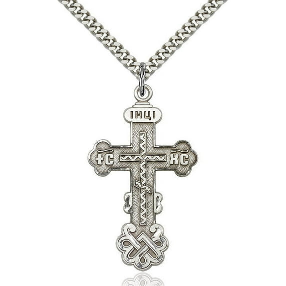 Extel Large Sterling Silver Kiev Cross Pendant with 24" chain, Made in USA
