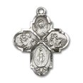 thumbnail image 1 of Extel Large Sterling Silver Traditional Catholic 4-Way Cross Cruciform Medal with Miraculous Medal, St. Joseph, St. Christopher and Sacred Heart, Made in USA, 1 of 10