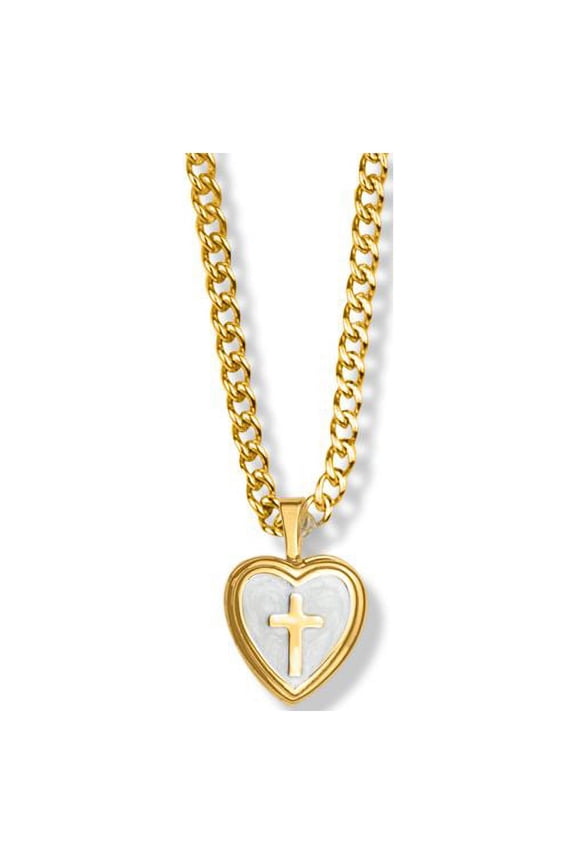 Medium 10KT Gold Filled Centered Heart Cross Pendant for Women with 18" chain