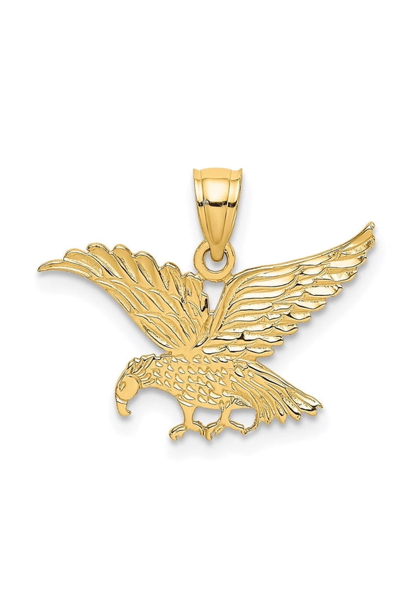 Medium 14k Gold Flat & Engraved Eagle Charm, Made in USA