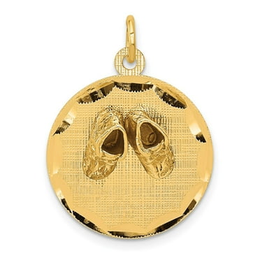 Extel Medium 14k Gold Small Solid Engravable Baby Shoes on Disc Charm, Made in USA