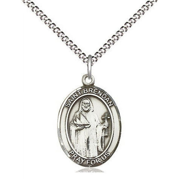 Extel Medium Oval Pewter St. Brendan the Navigator Pendant with 18" chain, Made in USA