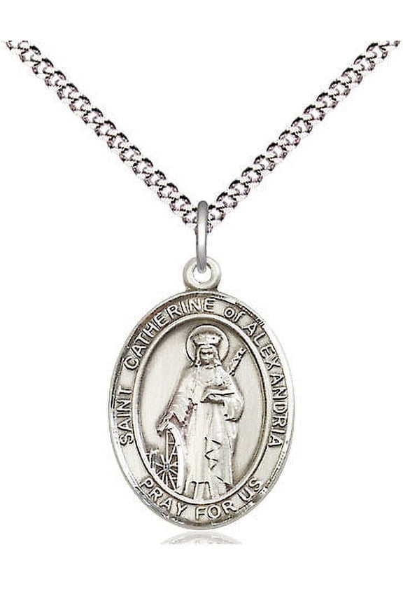 Medium Oval Pewter St. Catherine of Alexandria Pendant with 18" chain, Made in USA