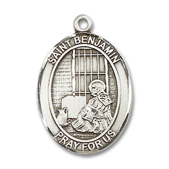 Extel Medium Oval Sterling Silver St. Benjamin Medal, Made in USA