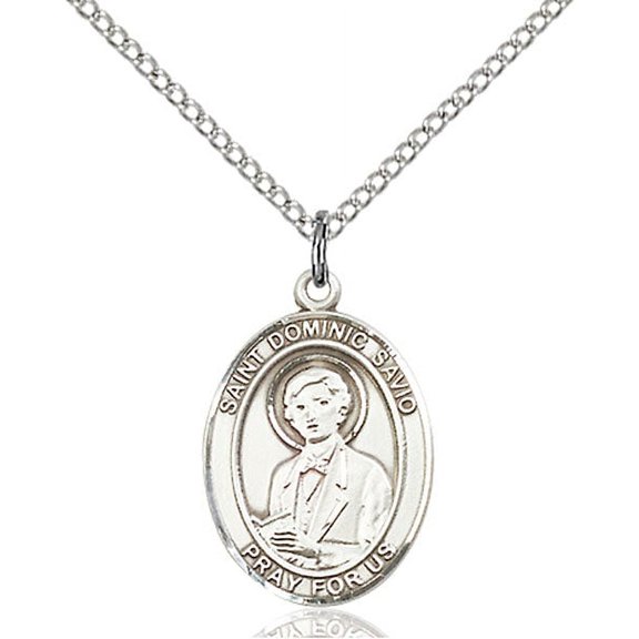 Extel Medium Oval Sterling Silver St. Dominic Savio Pendant with 18" chain, Made in USA