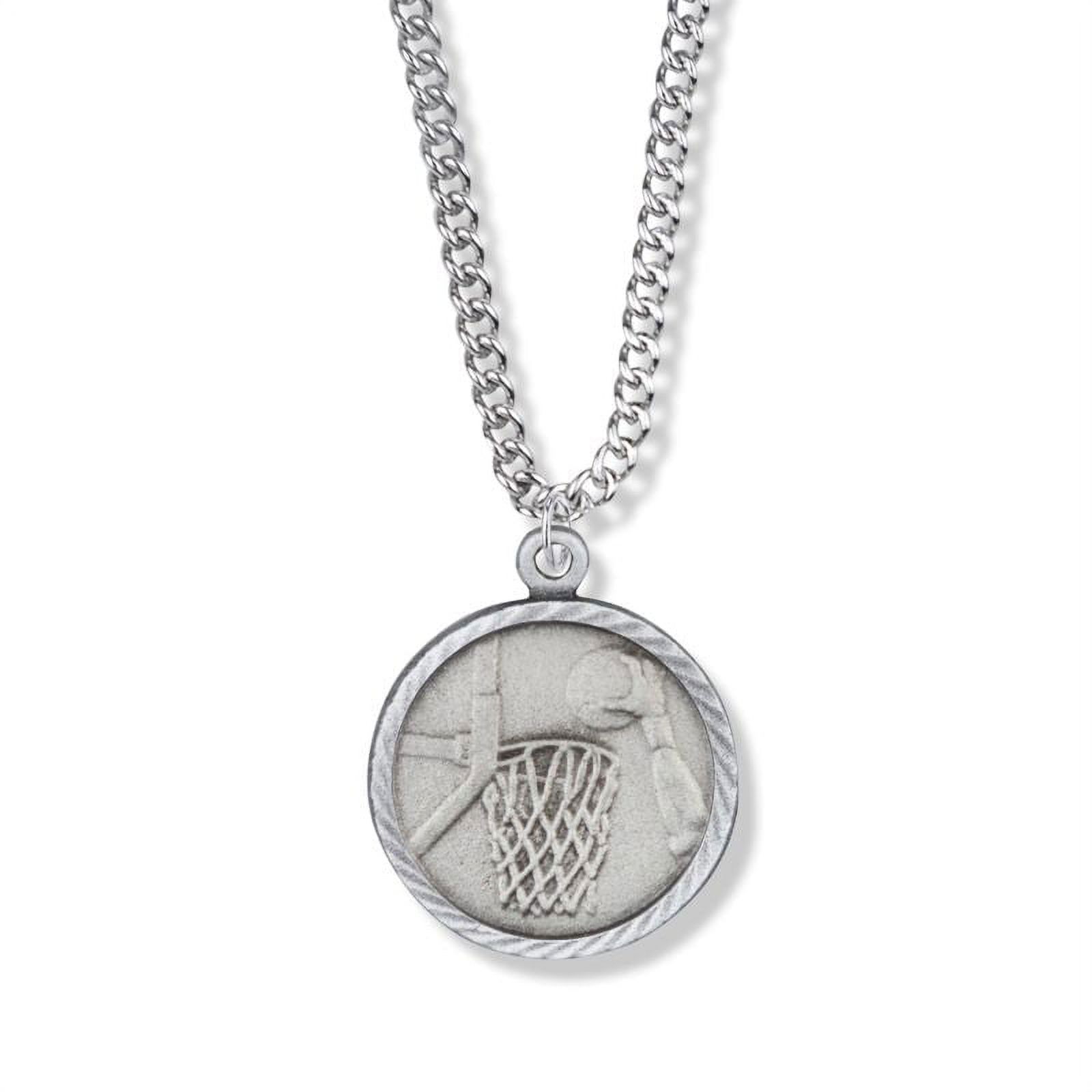 Extel Medium Pewter Round Basketball Medal Pendant with St. Christopher ...