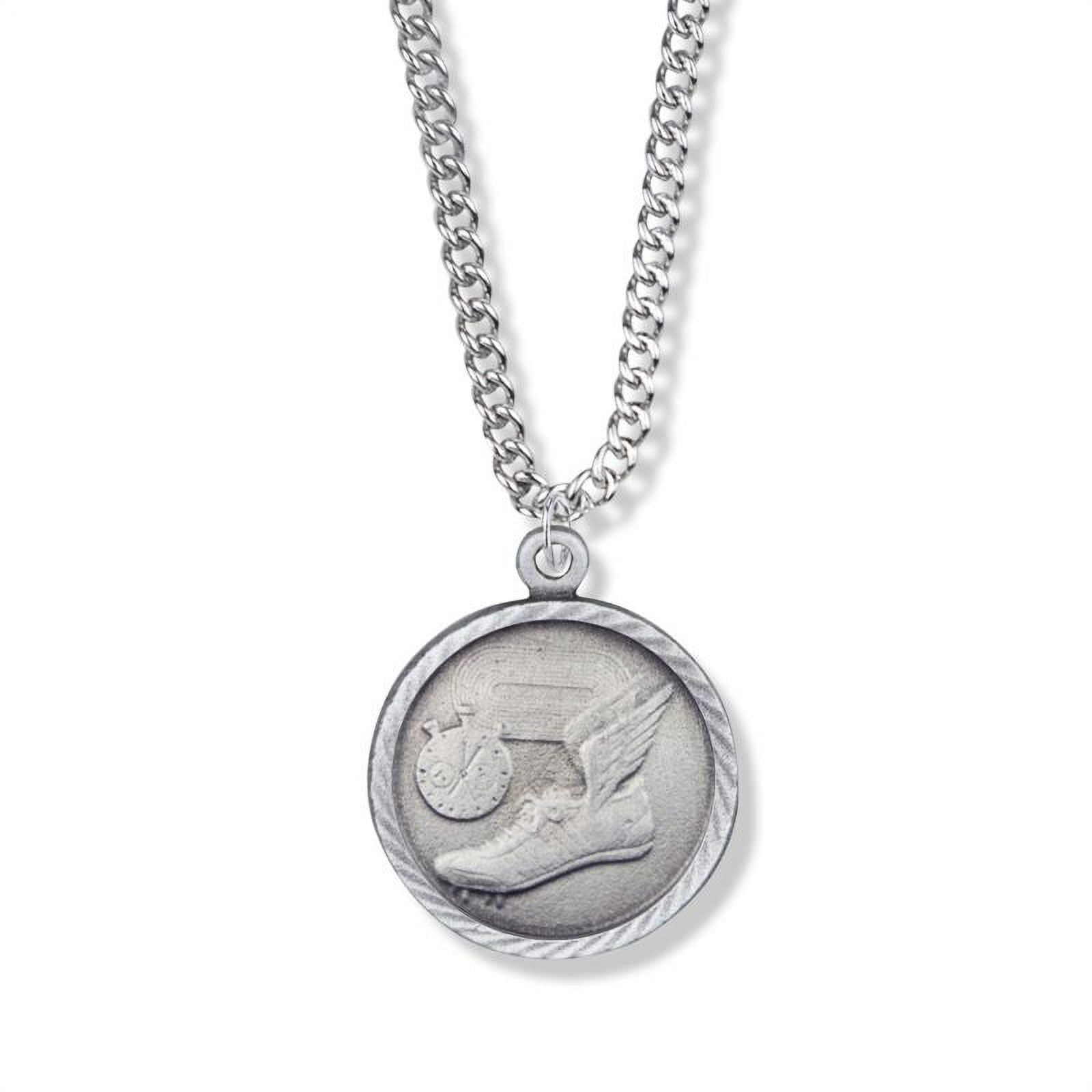 Extel Medium Pewter Round Track Medal Pendant with St. Christopher on ...