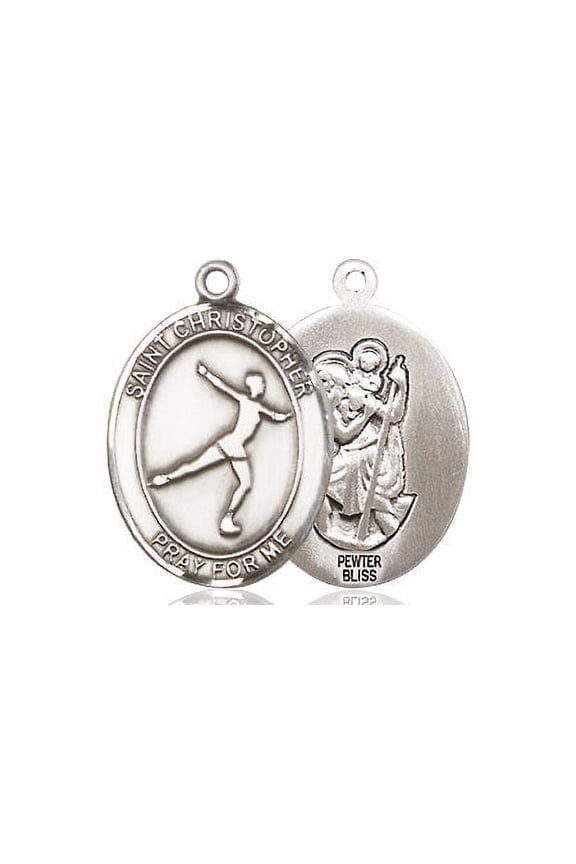 Medium Pewter St. Christopher Figure Skating Medal Pendant Necklace Charm for Figure Skater