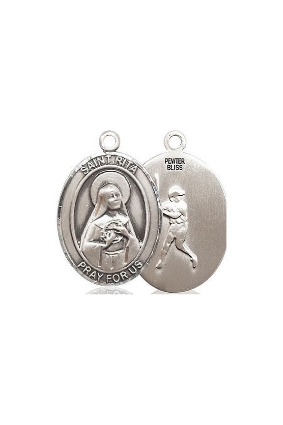 Medium Pewter St. Rita Baseball Medal Pendant Necklace Charm for Baseball Player