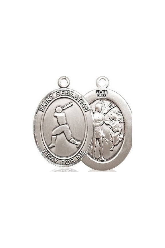 Medium Pewter St. Sebastian Baseball Medal Pendant Necklace Charm for Baseball Player