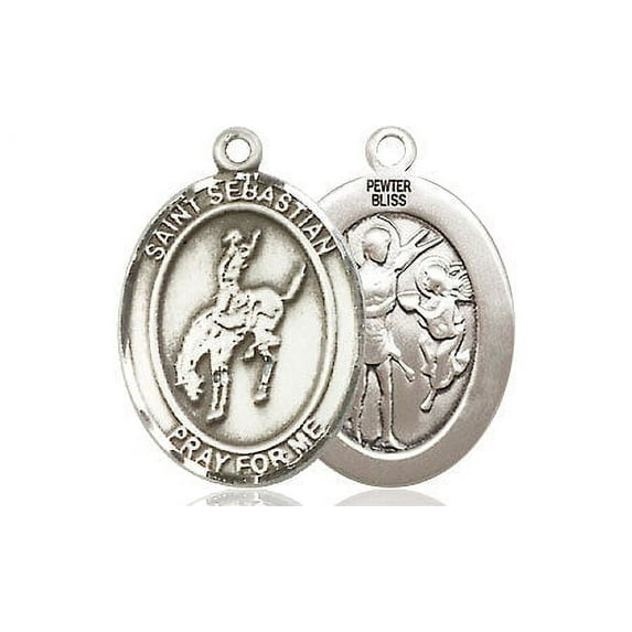 Extel Medium Pewter St. Sebastian Rodeo Medal Pendant Necklace Charm for Rodeo Cowboy Cowgirl Bull Rider