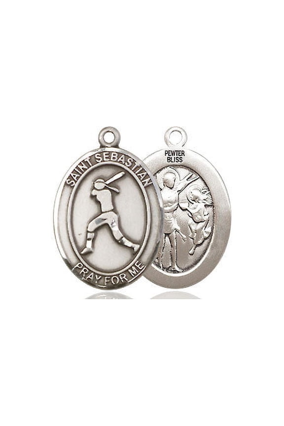 Medium Pewter St. Sebastian Softball Medal Pendant Necklace Charm for Softball Player