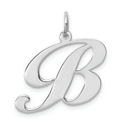Extel Medium Sterling Silver Rhodium-plated Large Fancy Script Initial B Charm, Made in USA