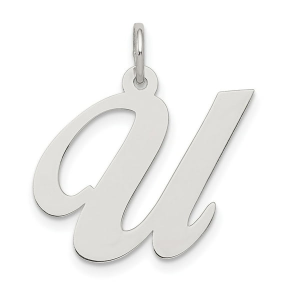 Extel Medium Sterling Silver Rhodium-plated Large Fancy Script Initial U Charm, Made in USA