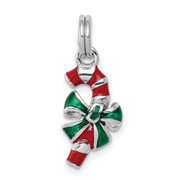 Extel Medium Sterling Silver Rhodium-platedEnamel Candy Cane Charm