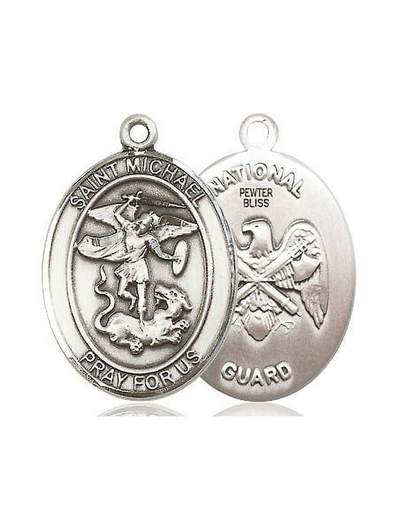 Oval Large Pewter St Michael National Guard Medal, Made in USA