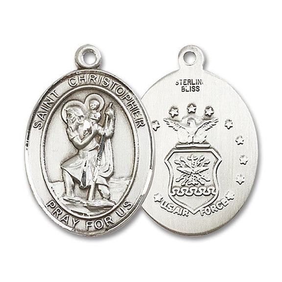 Extel Oval Large Sterling Silver St Christopher Air Force Medal, Made in USA