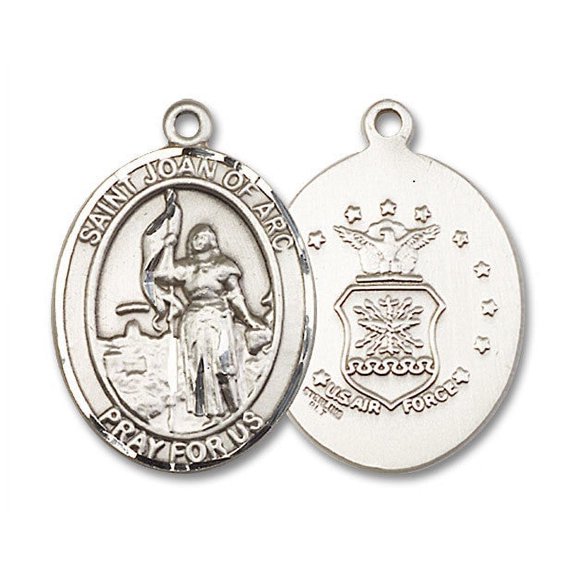 Extel Oval Large Sterling Silver St Joan of Arc Air Force Medal, Made in USA