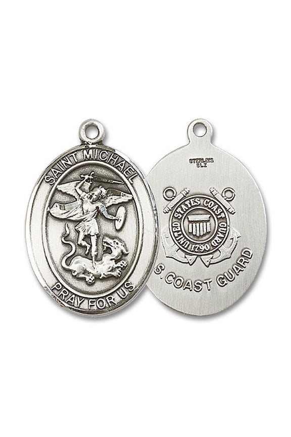 Oval Large Sterling Silver St Michael Coast Guard Medal, Made in USA