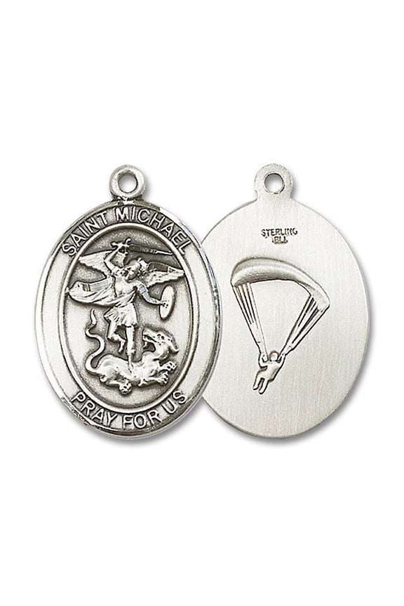 Oval Large Sterling Silver St Michael Paratrooper Medal, Made in USA