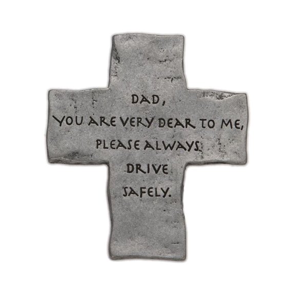 Extel Pewter Dad "Drive Safely" Cross Sun Visor Clip for Dad Car Truck