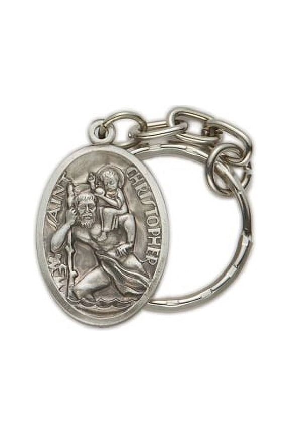 Pewter Oval St. Christopher, Patron Saint of Travelers Key Chain