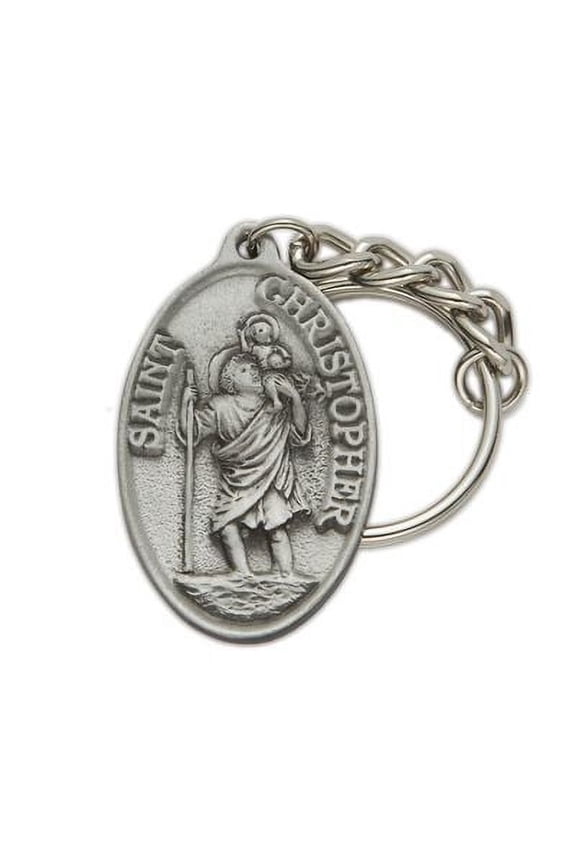 Pewter Oval St. Christopher, Patron Saint of Travelers Key Chain
