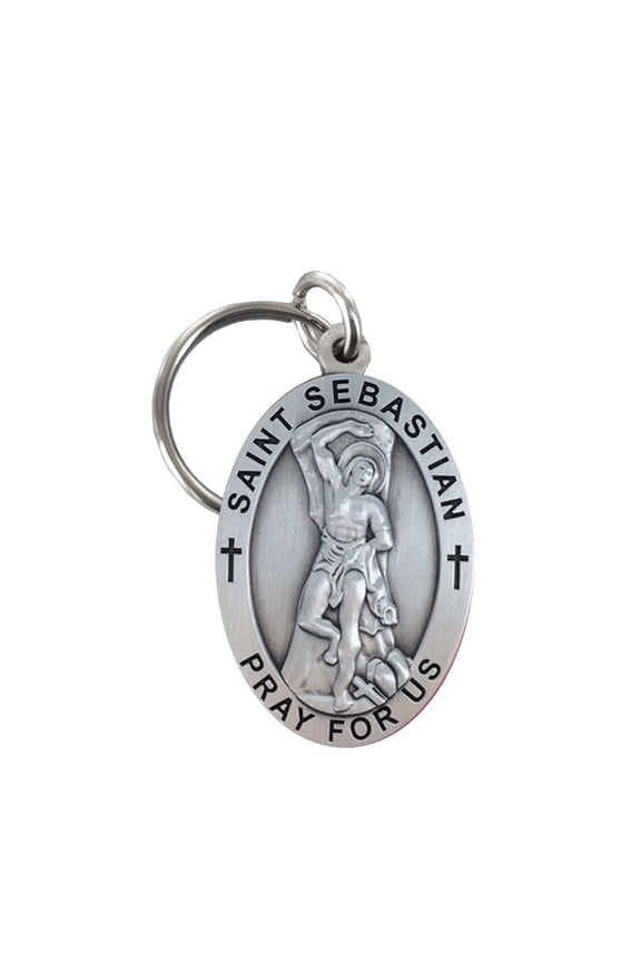 Pewter Oval St. Sebastian, Patron Saint of Athletes Key Chain