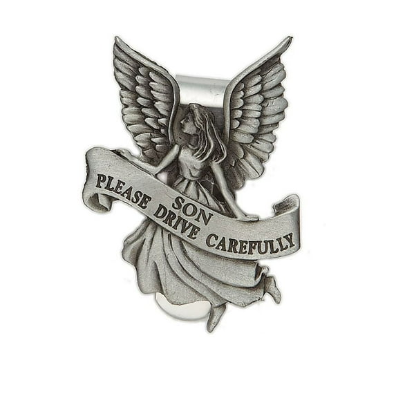 Extel Pewter Son "Please Drive Carefully" Angel Sun Visor Clip for Son Car Truck