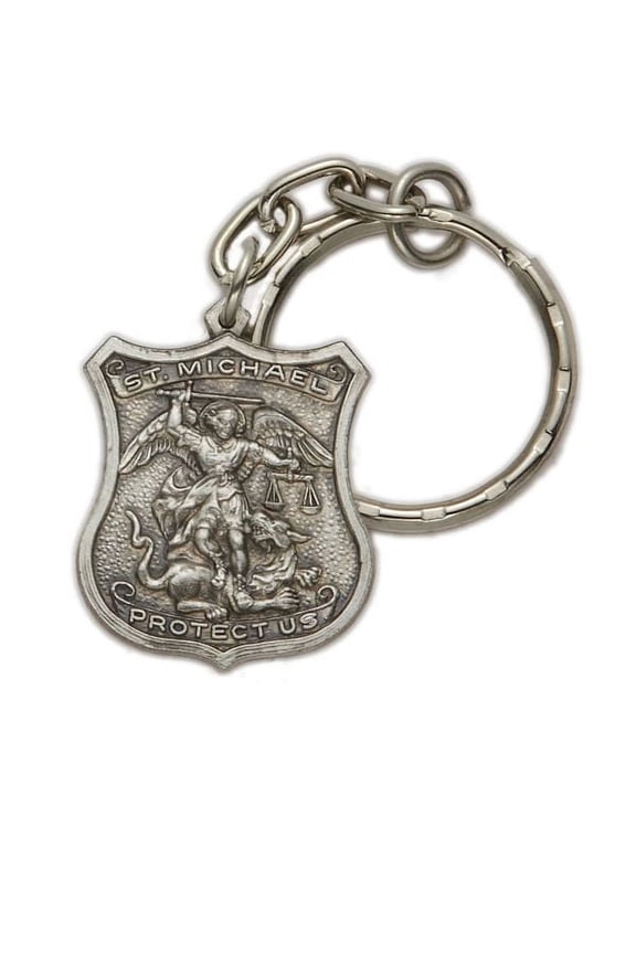 Pewter St. Michael, Patron Saint of Police Shield Key Chain