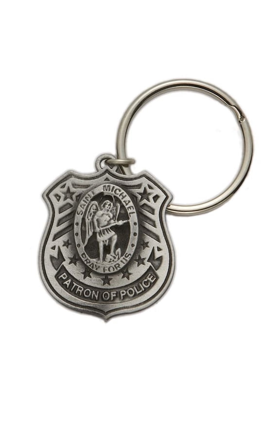 Pewter St. Michael, Patron Saint of Police Shield Key Chain