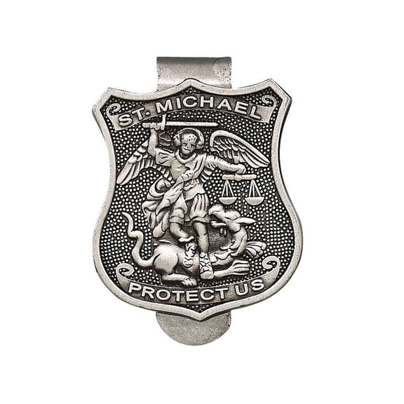 Extel Pewter St. Michael, Patron Saint of Police Sun Visor Clip for Police Officer Car Truck