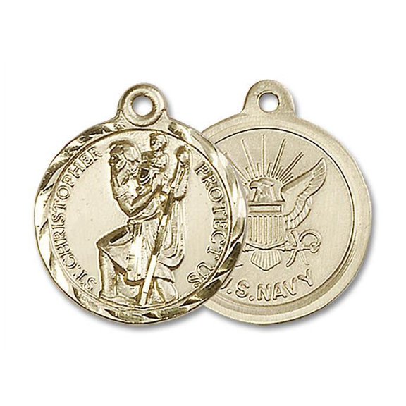 Extel Round Medium 14kt Gold Filled St Christopher Navy Medal, Made in USA