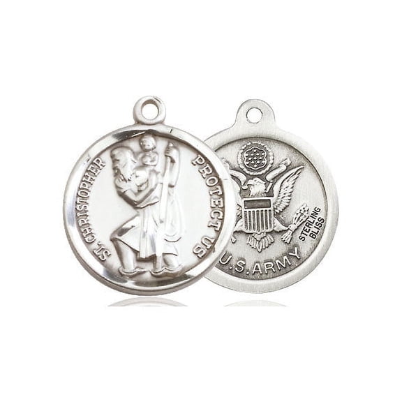 Extel Round Medium Pewter St Christopher Army Medal, Made in USA