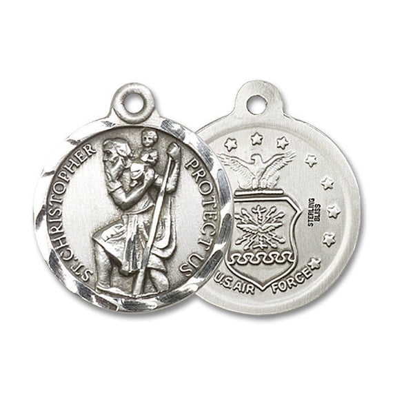 Extel Round Medium Sterling Silver St Christopher Air Force Medal, Made in USA