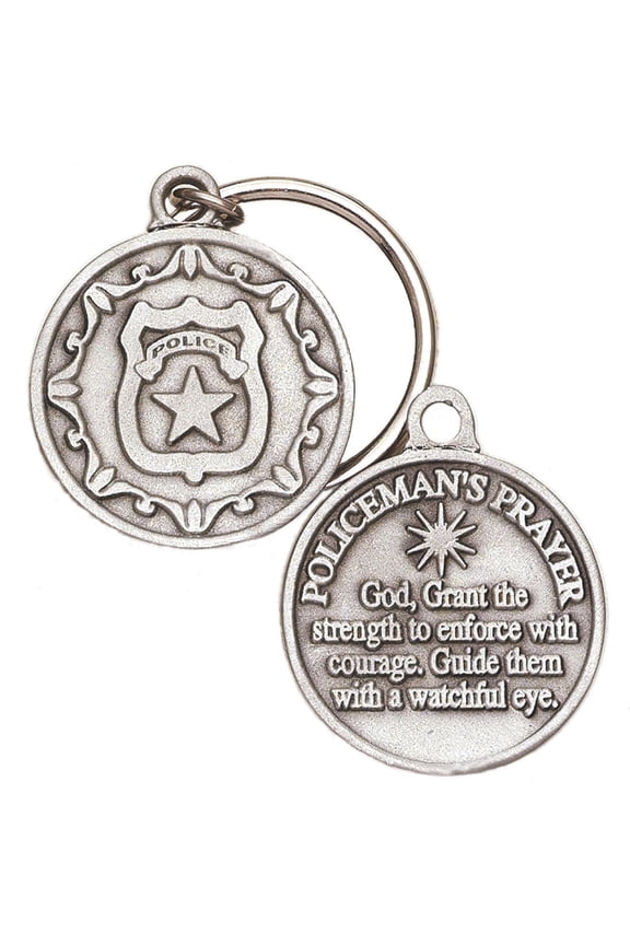 Round Pewter Police Officer Prayer Key Chain