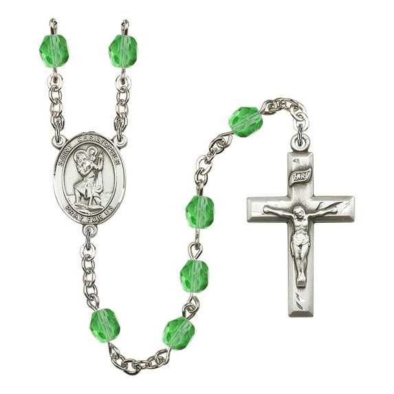 Extel St. Christopher Catholic Rosary Beads for Men Women, August Birthstone Peridot , Made in USA