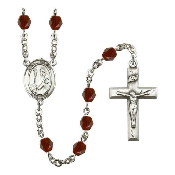 Extel St. Dominic de Guzman Catholic Rosary Beads for Men Women, January Birthstone Garnet , Made in USA