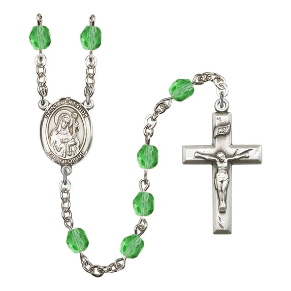 Extel St. Gertrude of Nivelles Catholic Rosary Beads for Men Women, Made in USA Metal Type: Silver Plate, Catholic Sacramental/Devotion: St. Gertrude of Nivelles, Color: Peridot