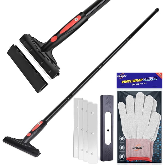 Extenble Razor Blade Scraper, 16''-58'' Long Handle 6" Wide Blade Scraper Tool with 10 Double-Edge Blades for Cleaning Paint, Caulk, Adhesive,Painting, Tile, Floors, Ice Scraper (068-pro)