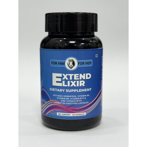 Extend Elixir Men's Wellness Supplement Ashwagandha, Zinc & B Vitamins | 60 Veg Capsules
