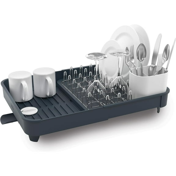 Extend Expandable Dish Drainer Rack with Removable Flatware Holder Swivel Draining Spout - Stone/Sage Green