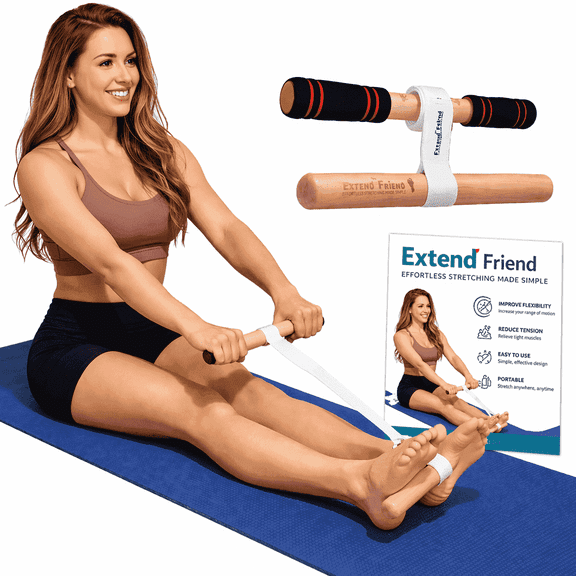 Extend Friend Full-Body Stretching Device with Adjustable Yoga Strap, Portable Wood Stretching Tool for Back, Hamstring, Calf, Hip & Ankle Flexibility