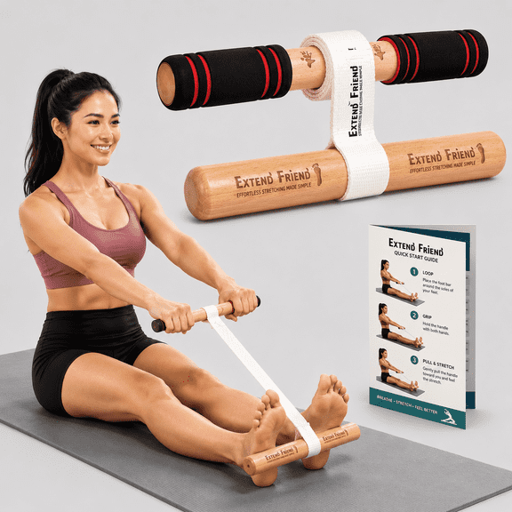 Extend Friend Full-Body Stretching Device with Adjustable Yoga Strap, Wood Hamstring Stretcher & Back Leg Stretcher for Calf, Hip & Ankle Flexibility