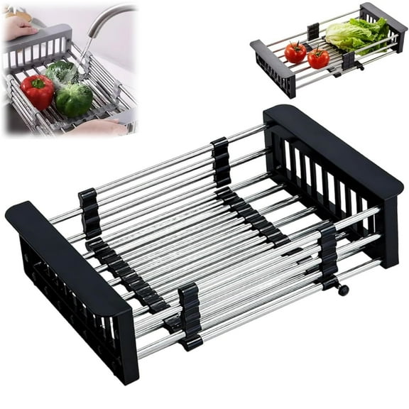Extend Kitchen Sink Drain Basket, Stainless Steel Retractable Sink Rack, Portable Telescopic Kitchen Sinks Accessories, Multi-functional Extender Basket for Vegetables, Fruits & Dishes