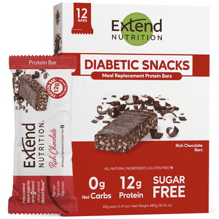 Extend Nutrition Bar, Low Carb, Sugar Free, Protein Bars, Rich Chocolate, 12 Count