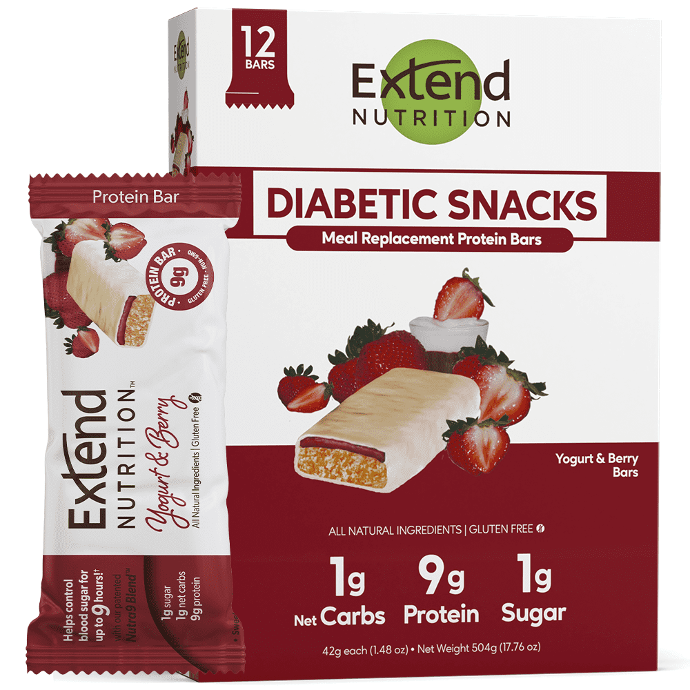 Extend Nutrition Protein Bar, Low Carb, Gluten Free Snacks, Yogurt & Berry, 12 Count