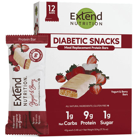 Extend Bar Protein Bar, Low Carb, Gluten Free, Keto, Diabetics, Yogurt & Berry, 12 Count