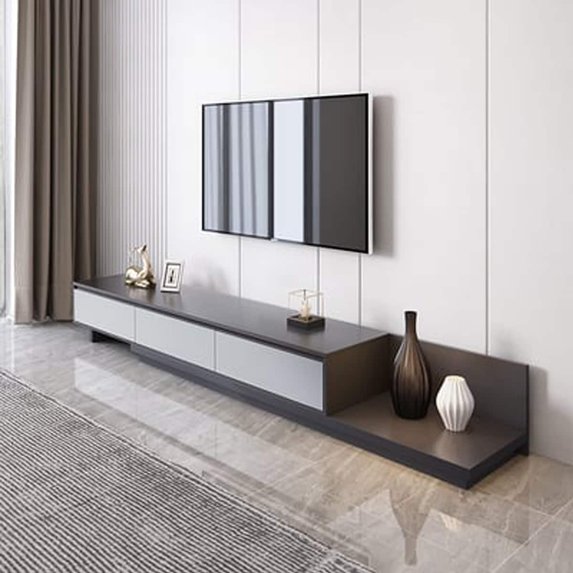 Extendable 118" Modern TV Stand with 3 Spacious Drawers, Adjustable Length Media Console for Living Room Light Gray/Dark Gray
