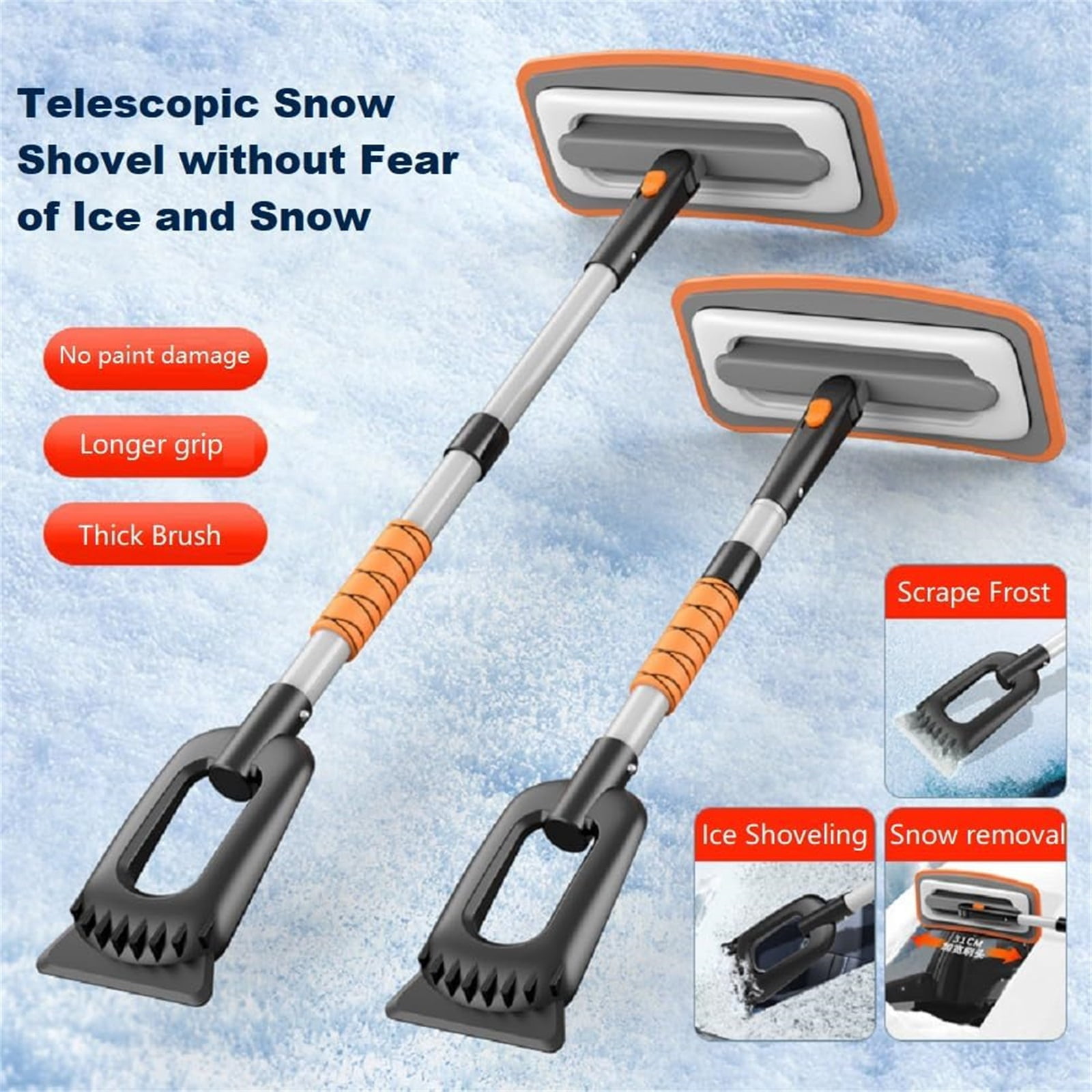Car Snow Rake Extendable 27 to 35 Inch Car Snow Brush and Ice Scraper,180° Pivoting ...